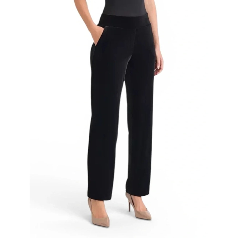 Jones New York Velour Pants Women Black Pull On High Rise Straight Size L